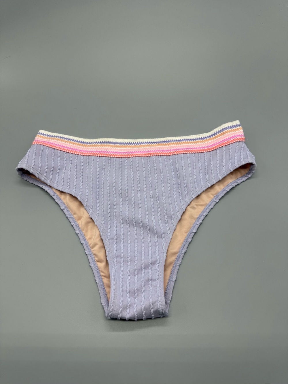 Cupshe Lavender Ribbed Bikini Bottom with Rainbow Trim